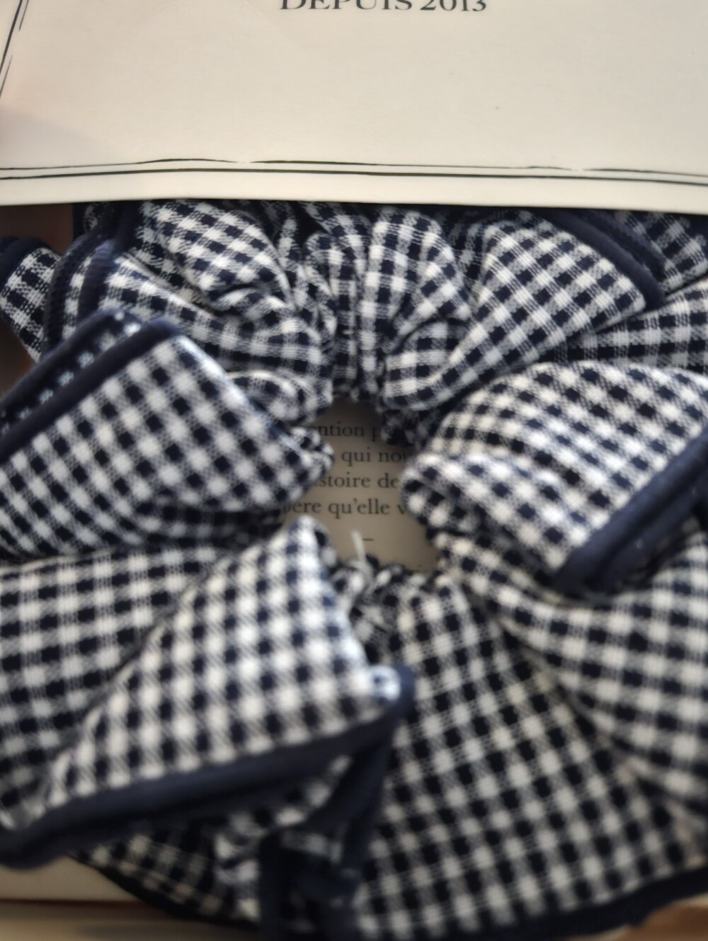Sezane Navy And White Gingham Scrunchie